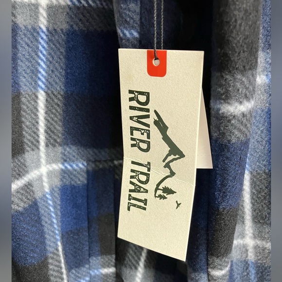 Men’s Fleece Hoodie Jacket, Medium, Blue/Black Plaid, NWT, by River Trail - Picture 4 of 5